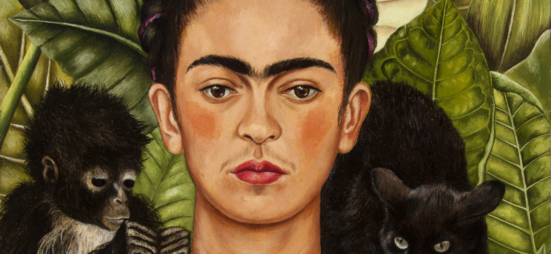 Frida Kahlo, Selbstbildnis mit Dornenhalsband, 1940, Oil on canvas mounted to board, Collection of Harry Ransom Center, The University of Texas at Austin, Nickolas Muray Collection of Modern Mexican Art © Banco de México Diego Rivera Frida Kahlo Museums Trust/VG Bild-Kunst, Bonn 2019