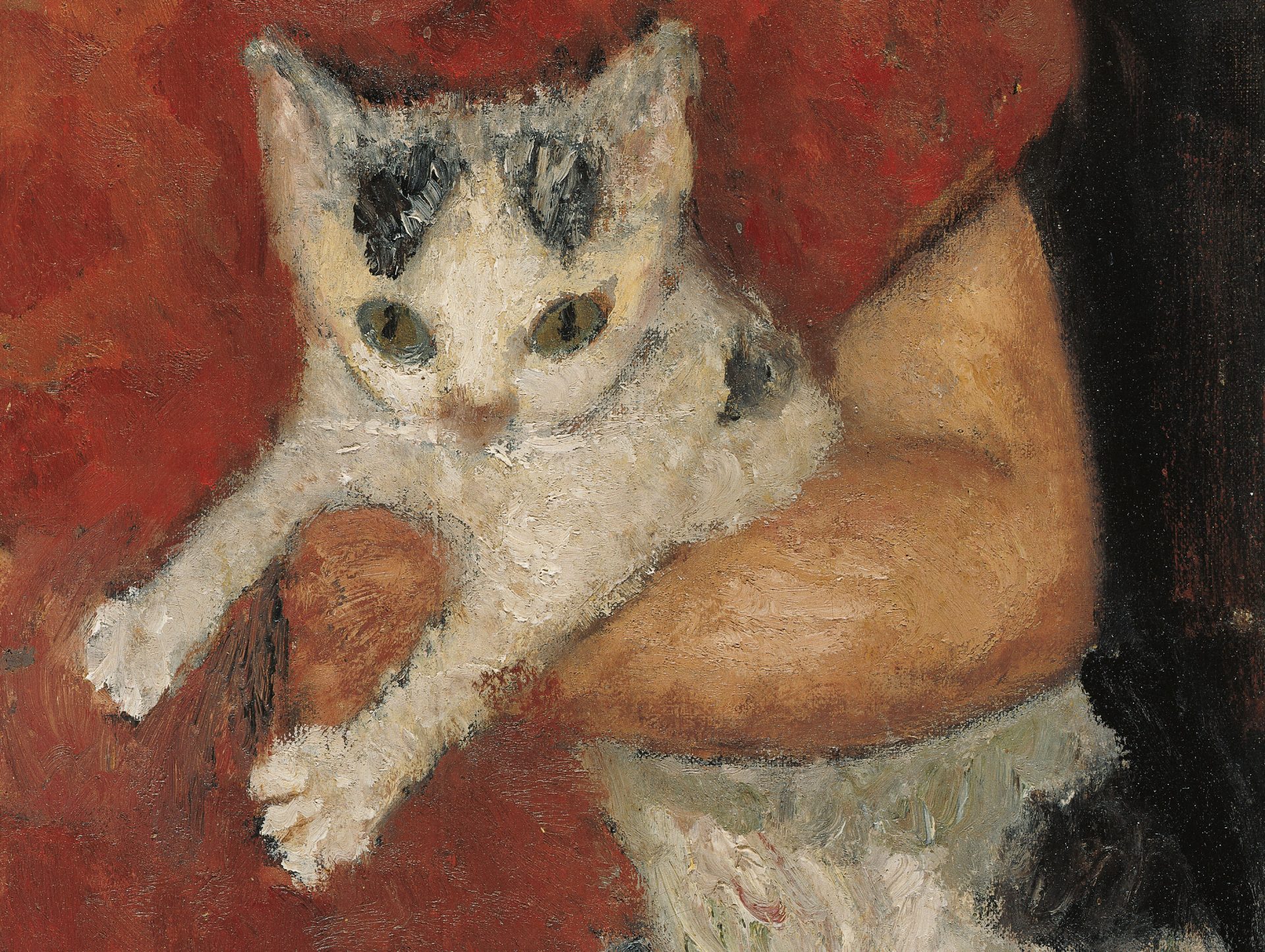 Paula Modersohn-Becker, Katze in einem Kinderarm, um 1903, Ăltempera auf Leinwand, 32,5 x 25,6 cm, Kunsthalle Bremen â Der Kunstverein in Bremen © Paula Modersohn-Becker Stiftung, Bremen