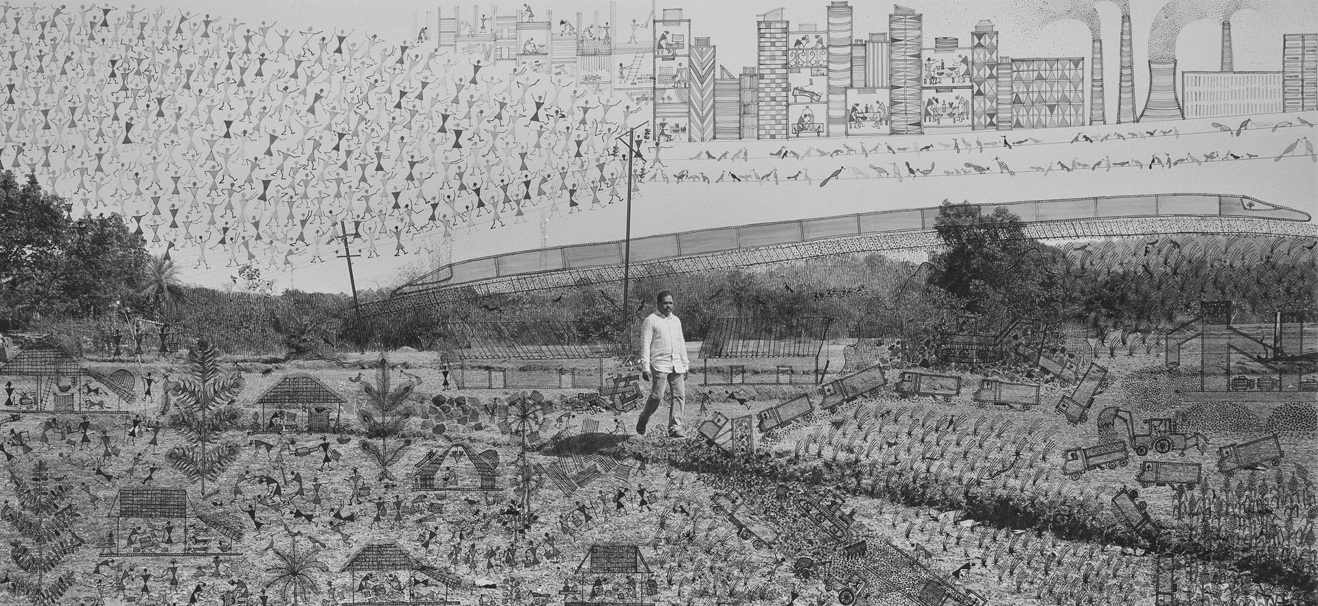 Detail: Gauri Gill und Rajesh Vangad, 'Jameen', Teil des Tryptichons 'Jal, Jungal, Jameen', aus der Serie 'Fields of Sightâ, 2021 © Gauri Gill und Rajesh Vangad